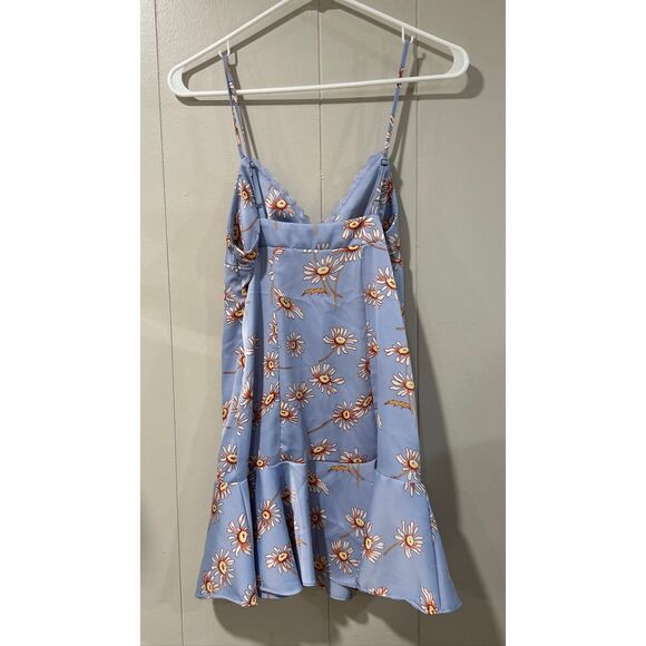 Urban Outfitters Daisy Slip Dress XS – Blue Floral Ruffle Hem Mini Dress Y2K Sof - Picture 2 of 8